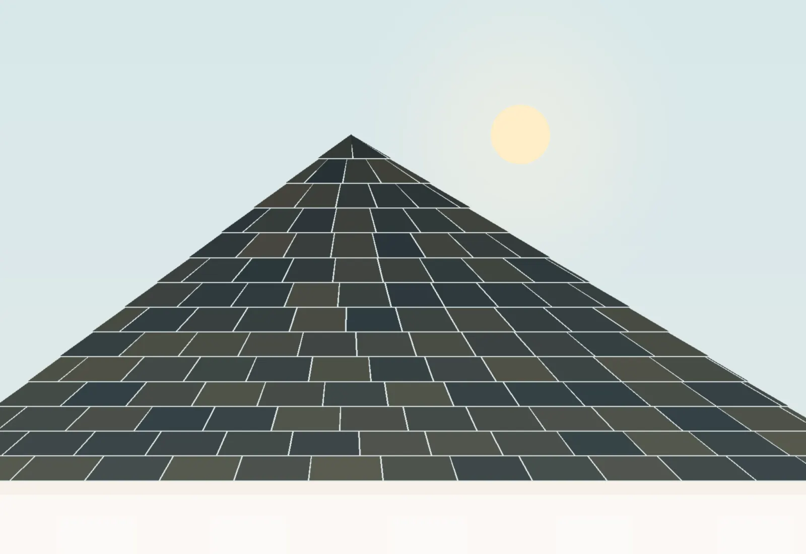 Roofer in a harness kneeling on a dark shingle roof